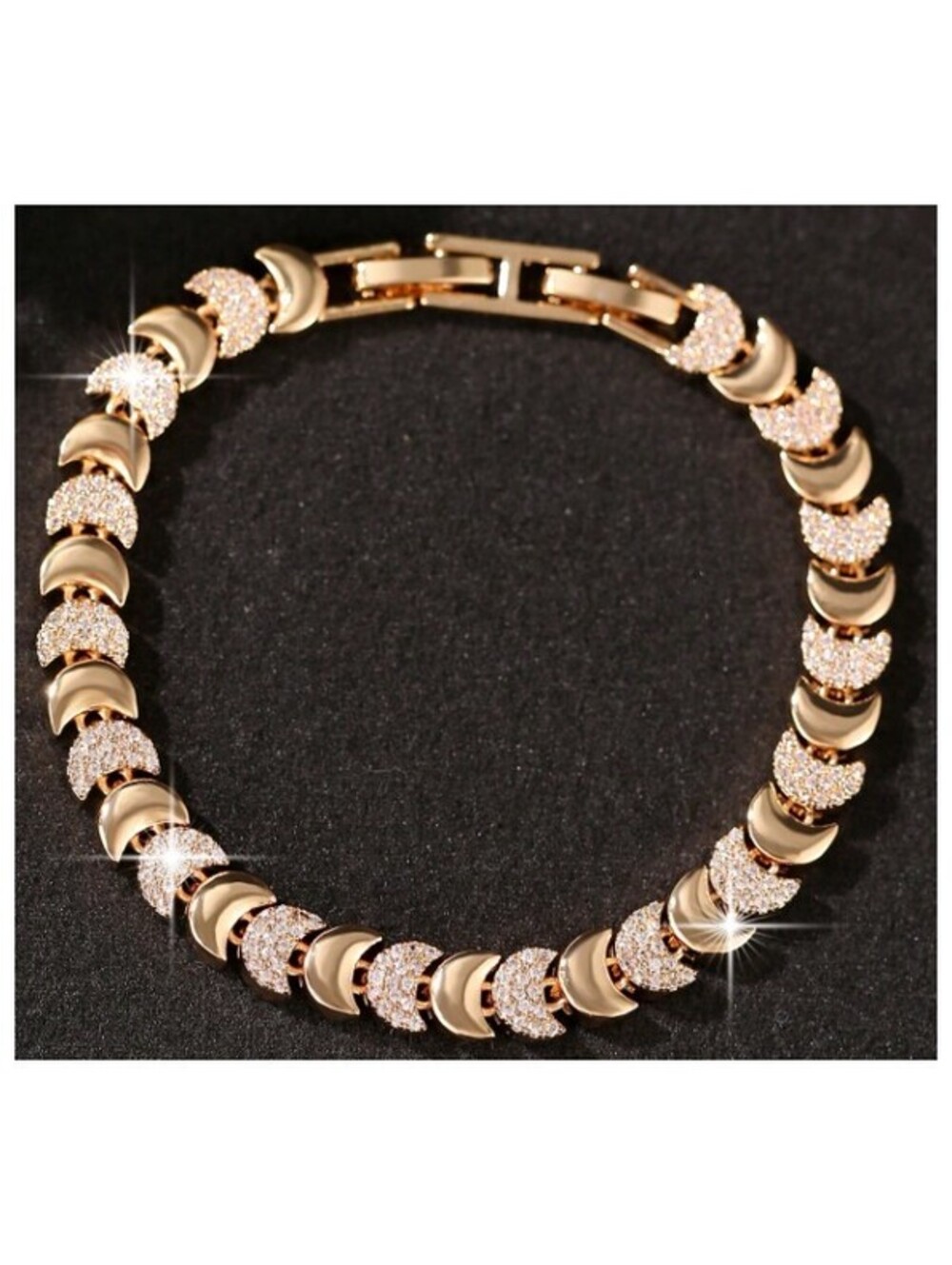 Crescent moon - Bracelet - Gold - CZs - 7" - Picture 5 of 5